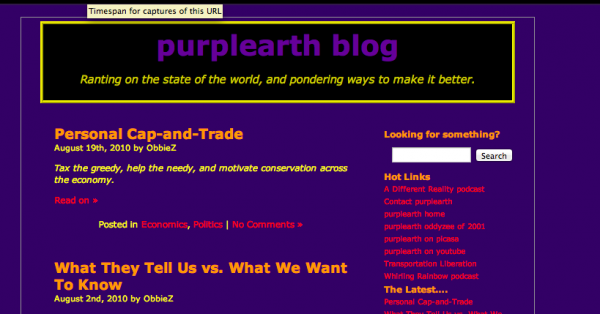 A snapshot of the purplearth blog from August 2010.