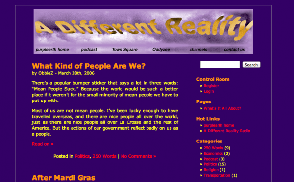 The earliest snapshot of the purplearth blog available on the Wayback Machine.