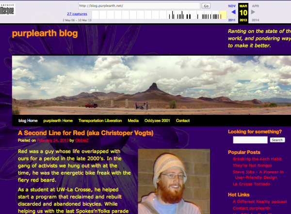 blog.purplearth.net, as it looked on March 10, 2013, as archived on the Wayback Machine.