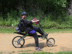 RoZ tries out a BikeE in early June, 2002.